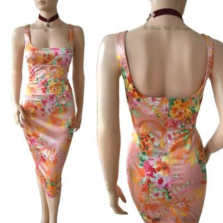 Dolce & Gabbana D&g Vtg 1990s Pink Satin Floral Print Dress Size Uk 12 Us 8 44
