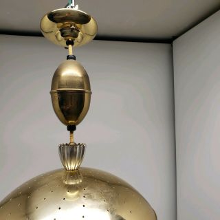 Vintage Mid Century Modern Atomic Pull Down Saucer Pendant Light gold Brass UFO 8