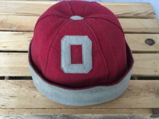Rare Vintage Ohio State Football 1920s,  30s Reversible Block " O " Felt Beanie Hat
