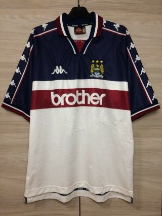 Manchester City 1997 - 1998 Away Football Soccer Kappa Vintage Shirt Jersey Size L
