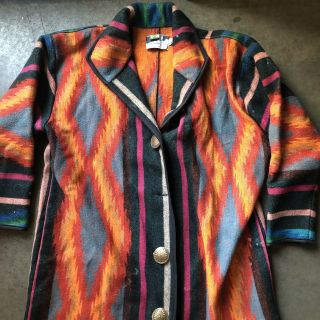 Womens Vintage Silverado USA Aztec Pendleton Style Wool Blanket Jacket Coat Sz L 2