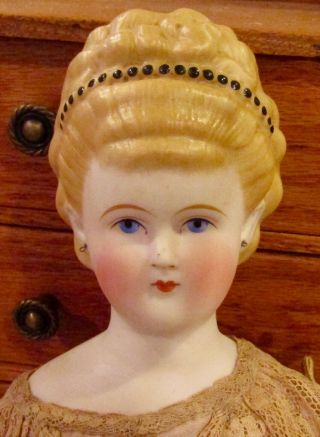 Antique 19 " German Parian Doll W/great Body & Outfit W/pierced Ears