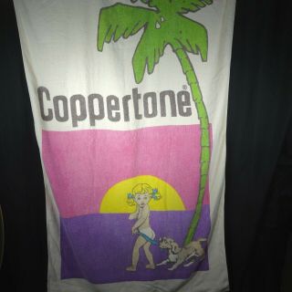 Vintage Coppertone Beach Towel 33.  5 X 54.  5 Cotton Korea Litho Graphics