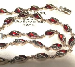 Vintage Jewellery Lovely Sterling Silver & Garnet Marquise Links Necklace