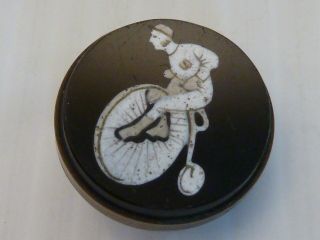 Wheelman On High Wheel Bicycle On Black Glass Hand Detailed,  Round Cuff Button