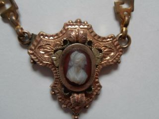 Antique Victorian Rose Gold Cameo Necklace,  Greek Key Pattern 2