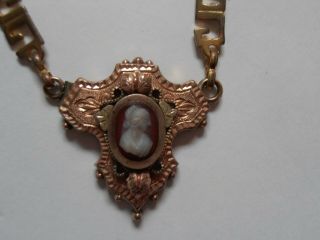 Antique Victorian Rose Gold Cameo Necklace,  Greek Key Pattern 3