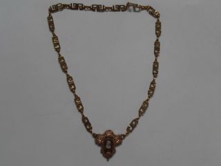 Antique Victorian Rose Gold Cameo Necklace,  Greek Key Pattern 6