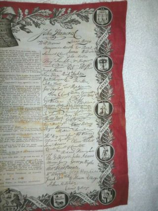 EXTREMELY RARE FABRIC DECLARATION OF INDEPENDENCE 1876 CENTENNIAL RED BORDER 2