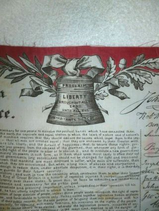EXTREMELY RARE FABRIC DECLARATION OF INDEPENDENCE 1876 CENTENNIAL RED BORDER 3