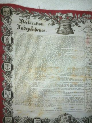 EXTREMELY RARE FABRIC DECLARATION OF INDEPENDENCE 1876 CENTENNIAL RED BORDER 4
