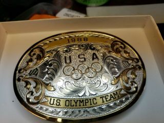 1988 U.  S.  Olympic Team Western Sterling Front Belt Buckle Vintage Rare B - K
