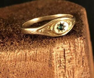 Antique Vintage Solid 10k Yellow Gold Emerald Baby Child’s Petite Ring Size.  75