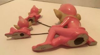 VINTAGE PINK ELF PIXIE MOM & BABIES 3 ELVES PIXIE FIGURINES ON CHAIN JAPAN RARE 4