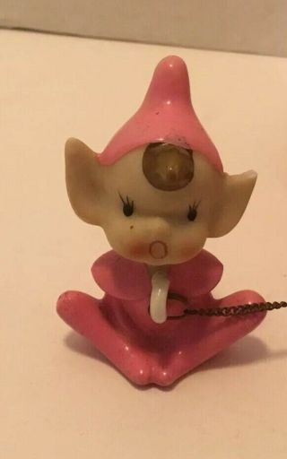 VINTAGE PINK ELF PIXIE MOM & BABIES 3 ELVES PIXIE FIGURINES ON CHAIN JAPAN RARE 5