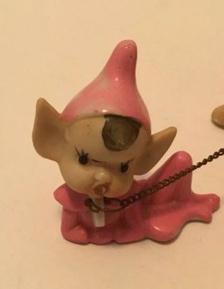 VINTAGE PINK ELF PIXIE MOM & BABIES 3 ELVES PIXIE FIGURINES ON CHAIN JAPAN RARE 7