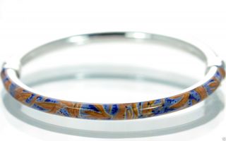 Milor Italy Solid 925 Sterling Silver Enamel Cuff Bangle Bracelet.