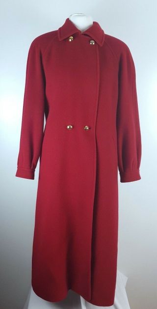 Vintage Windsmoor Ladies Red Wool Cashmere Blend Full Length Long Coat Uk 14
