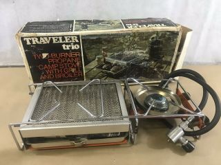 Zebco Traveler Trio Propane Camp Stove 1 Burner Grill Broiler Vintage A15