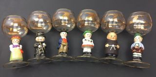 Vintage Hand Painted 5.  5 Inch Hand Painted Wine Glasses Set Of 6 Made In Germany