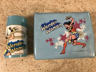 1977 Vintage Wonder Woman Vinyl Lunch Box With Thermos By Aladdin - Ships.