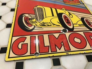 VINTAGE GILMORE LION HEAD MOTR OIL PORCELAIN SIGN GAS STATION PUMP PLATE INDY 2