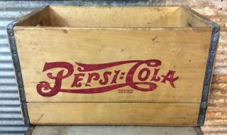 Vtg 40s Pepsi Cola Double Dot Wooden Bottle Crate Wood Soda Pop Box Sign