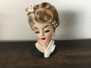 Vintage Lady Head Vase,  Inarco E - 2104,  7 " Tall