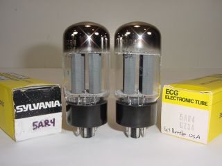 2 Vintage Nos Sylvania Ecg Gz34 5ar4 Big Fat Bottle Matched Amplifier Tube Pair