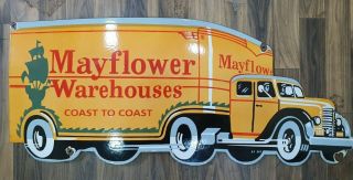Mayflower Trucks Vintage Porcelain Sign 35 X 15 Inches