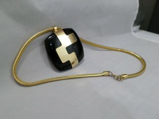 Lanvin Paris Over - Sized Black Large Modernist Gold Pendant Necklace 1970s