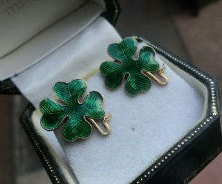 Early Norwegian Stg Silver & Enamel Shamrock Clover Studs David Andersen Norway