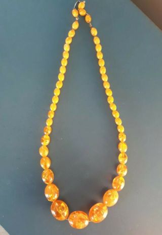 Vintage 24.  5 " Graduated Honey Round Baltic Amber Bead Necklace Stunning