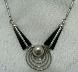 VINTAGE ART DECO JAKOB BENGEL DESIGN BLACK & CHROME PLATED CIRCLES NECKLACE 2