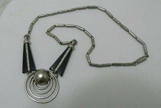 VINTAGE ART DECO JAKOB BENGEL DESIGN BLACK & CHROME PLATED CIRCLES NECKLACE 6