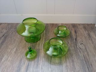 Empoli Glass Green Four Piece Stacking Christmas Tree Candy Dish Vintage EUC 2