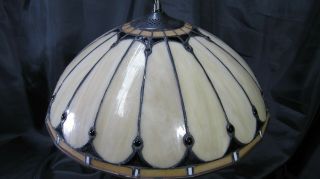 French Tiffany Style Slag Glass Ceiling Lamp Shade Stained Chandelier Vintage 2