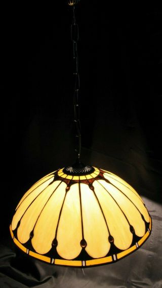 French Tiffany Style Slag Glass Ceiling Lamp Shade Stained Chandelier Vintage 3