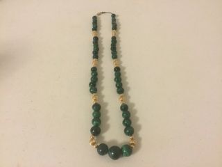 Vintage Malachite And 14k Gold Beaded Necklace 29” Long