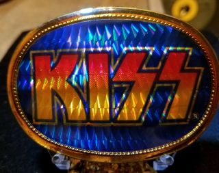 Vintage Rare Aucoin 1977 Pacifica Kiss Belt Buckle.  Red/orange/yellow/blue