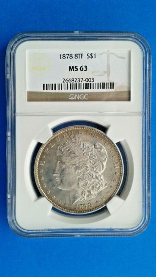 1878 8tf Morgan Dollar Silver Ngc Ms 63 Very Rare Mintage Only 745,  500