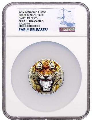 2017 Tanzania Rare Wildlife Bengal Tiger Uhr 2 Oz Silver Ngc Pf70 Uc Er Sku49402