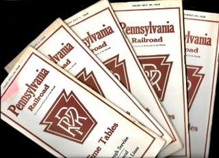 5 Vintage 1928 Pennsylvania Railroad Train Timetables