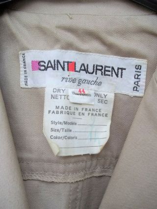 Vintage Yves Saint Laurent Jacket Rive Gauche Made In France Size 44 100 Cotton