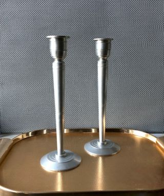 Vtg Art Deco Machine Age Anodized Aluminum Candlesticks Candle Holders Pair 30s