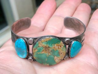 Rare 1920/30’s Navajo Indian Silver & Blue & Green Turquoise Cuff Bracelet