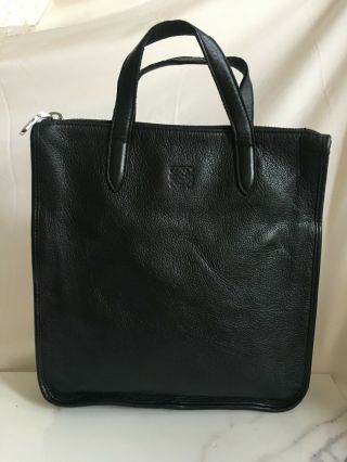 Authentic Vintage Loewe Madrid Black Pebbled Leather Tote Messenger Bag