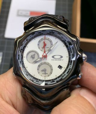 Oakley Stealth GMT Watch Black Stainless Steel White Face RARE Complete 3