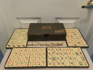 Old Vintage 1920’s Parker Bros Mah Jong Mahjong 144 Tile Set W/ 106 Sticks