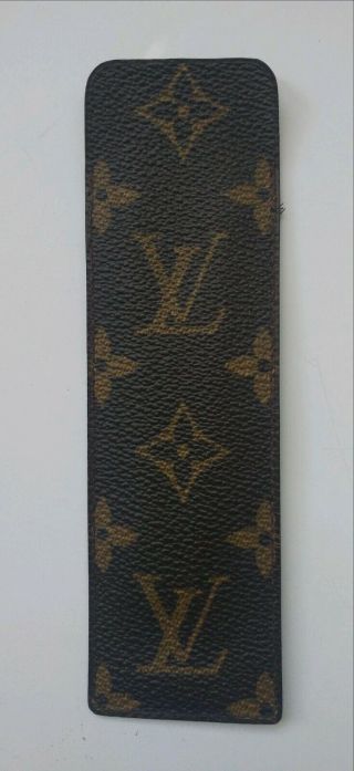 Vtg Louis Vuitton Ink Pen Pouch Book Mark Pocket Protector Brown Monogram Canvas